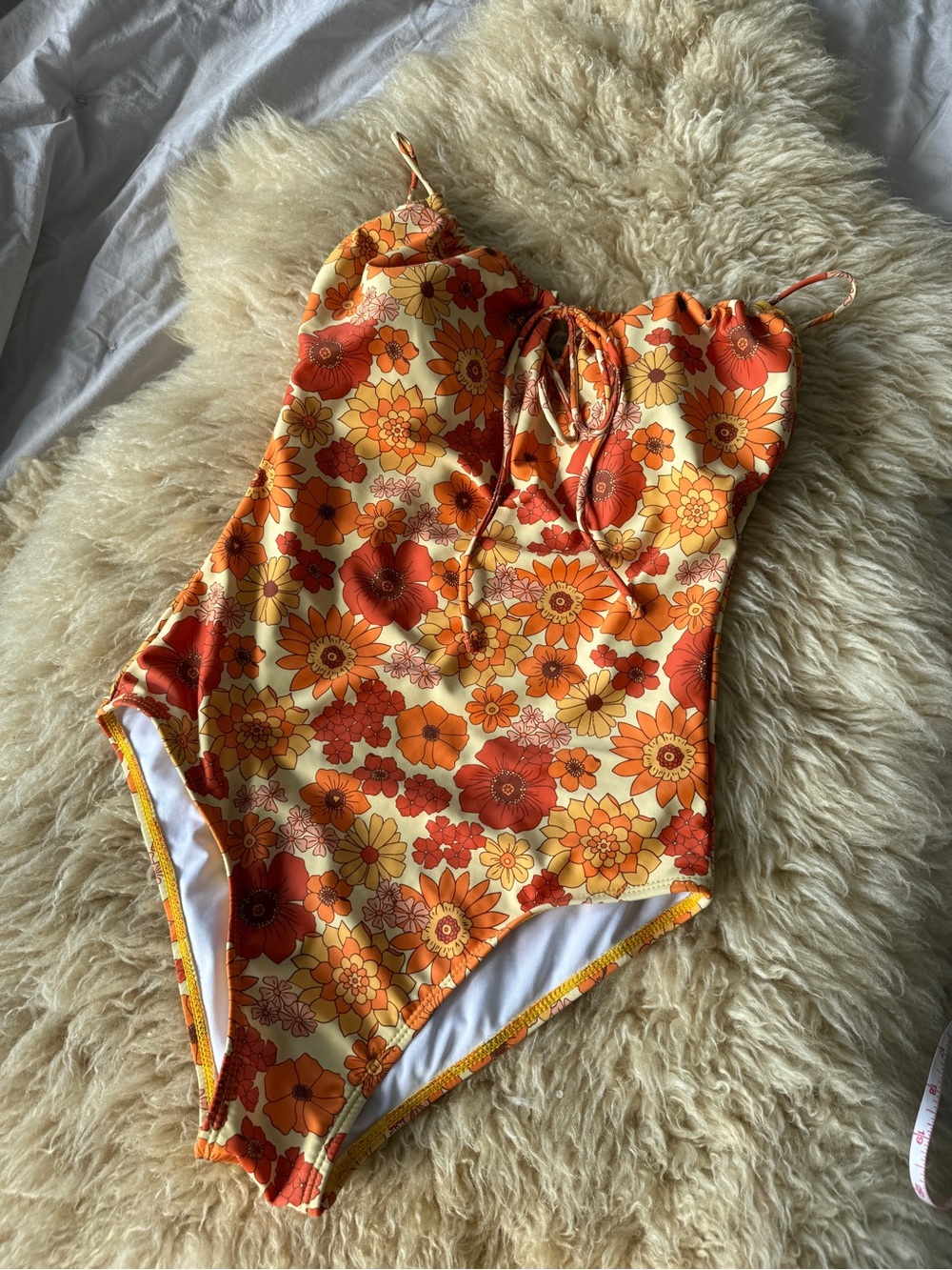 Geode Swimwear Retro Flower Orange and Yellow One Piece Swimsuit